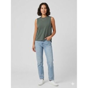 Pact Organic Cotton Muscle Tank Top Olive Green Crew Neck Sleeveless Large L